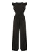 Black 1930s Solid Ruffle Sleeves Belted Jumpsuit