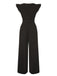 Black 1930s Solid Ruffle Sleeves Belted Jumpsuit