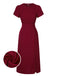 Wine Red 1960s Solid Side Slit Dress