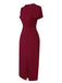 Wine Red 1960s Solid Side Slit Dress