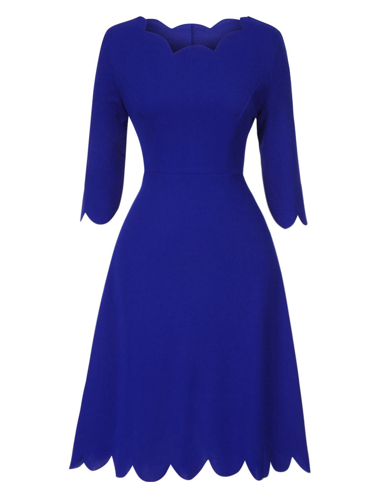 Dark Blue 1960s Solid Petal Collar Dress