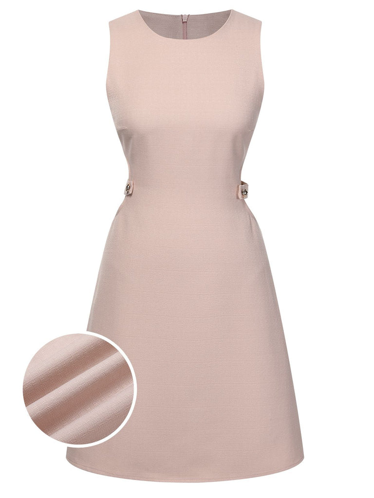 Pink 1960s Waist Hollow Out Solid Dress