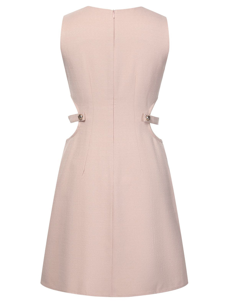 Pink 1960s Waist Hollow Out Solid Dress