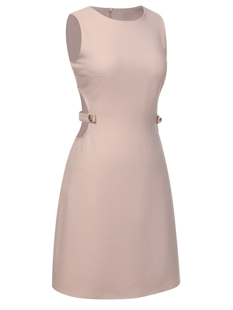 Pink 1960s Waist Hollow Out Solid Dress