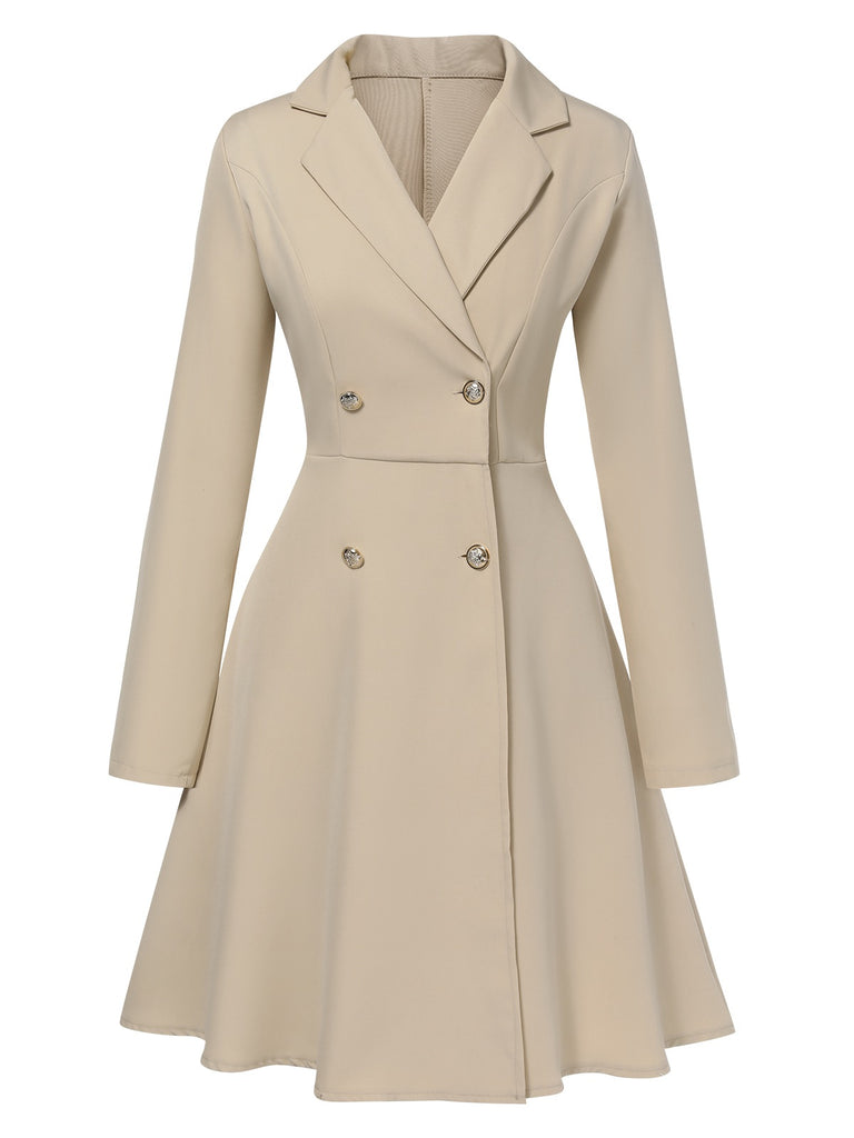 Light Khaki 1950s Solid Lapel Button Coat