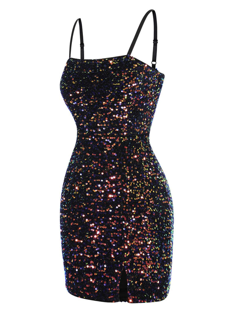 Black 1960s Sequined Straps Pencil Dress