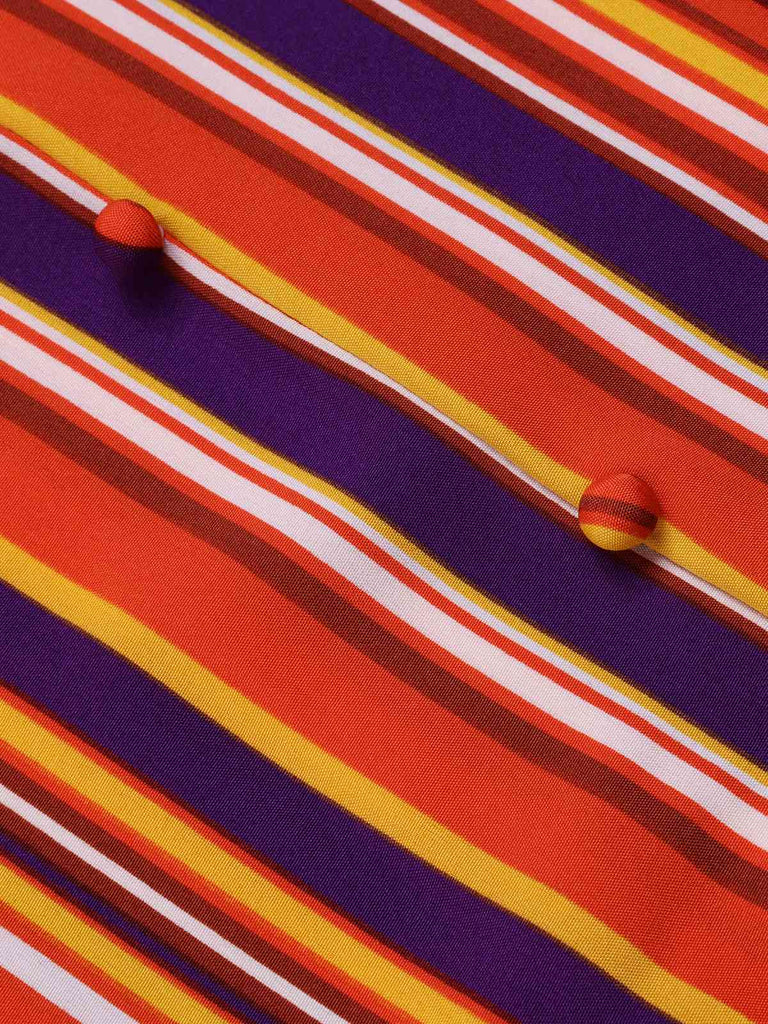 Multicolor 1970s Bayadere Stripes V-Neck Dress