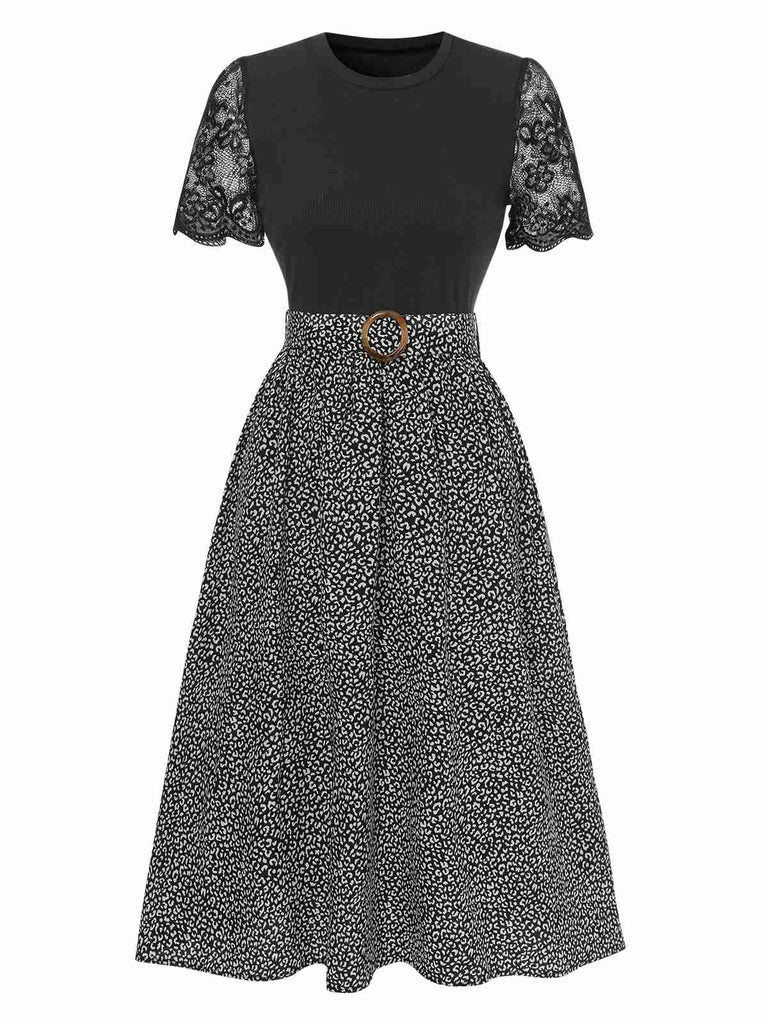 Black 1940s Lace Patchwork Dress