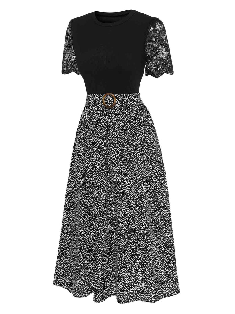 Black 1940s Lace Patchwork Dress