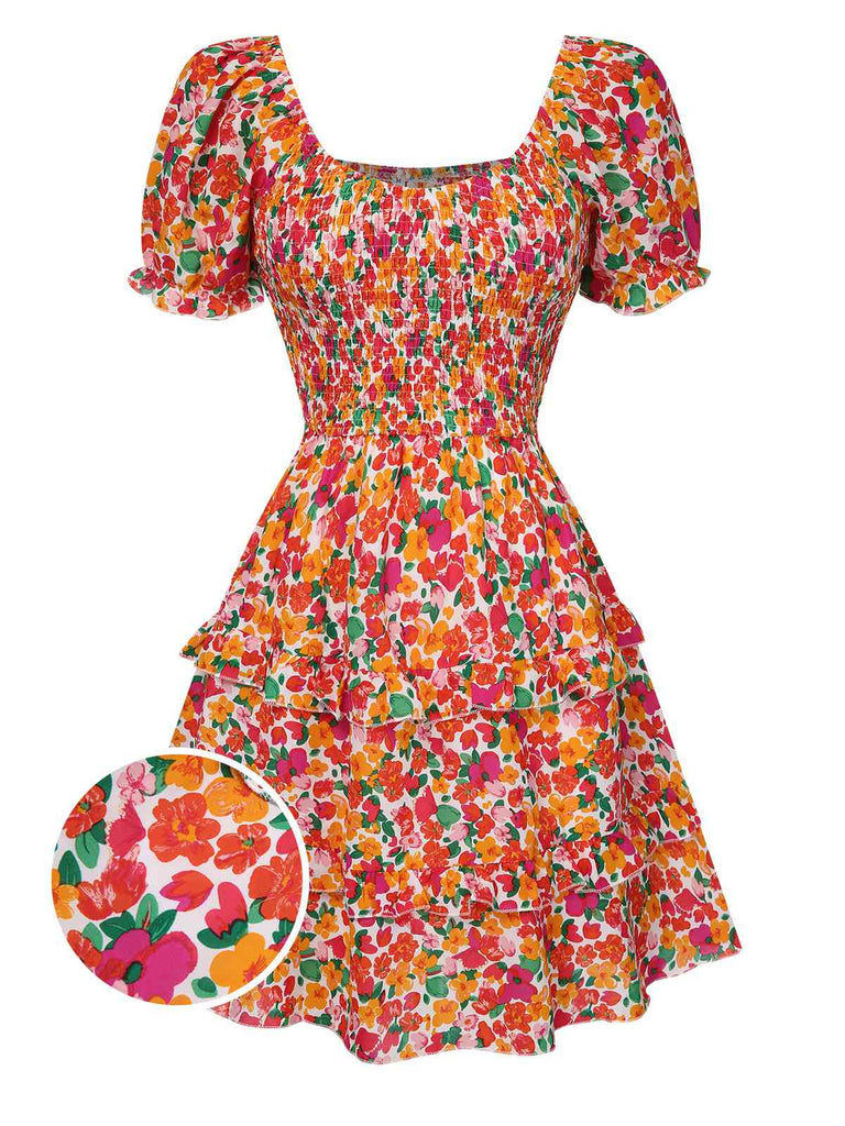 1940s Ditsy Floral Puff Wrinkle Dress