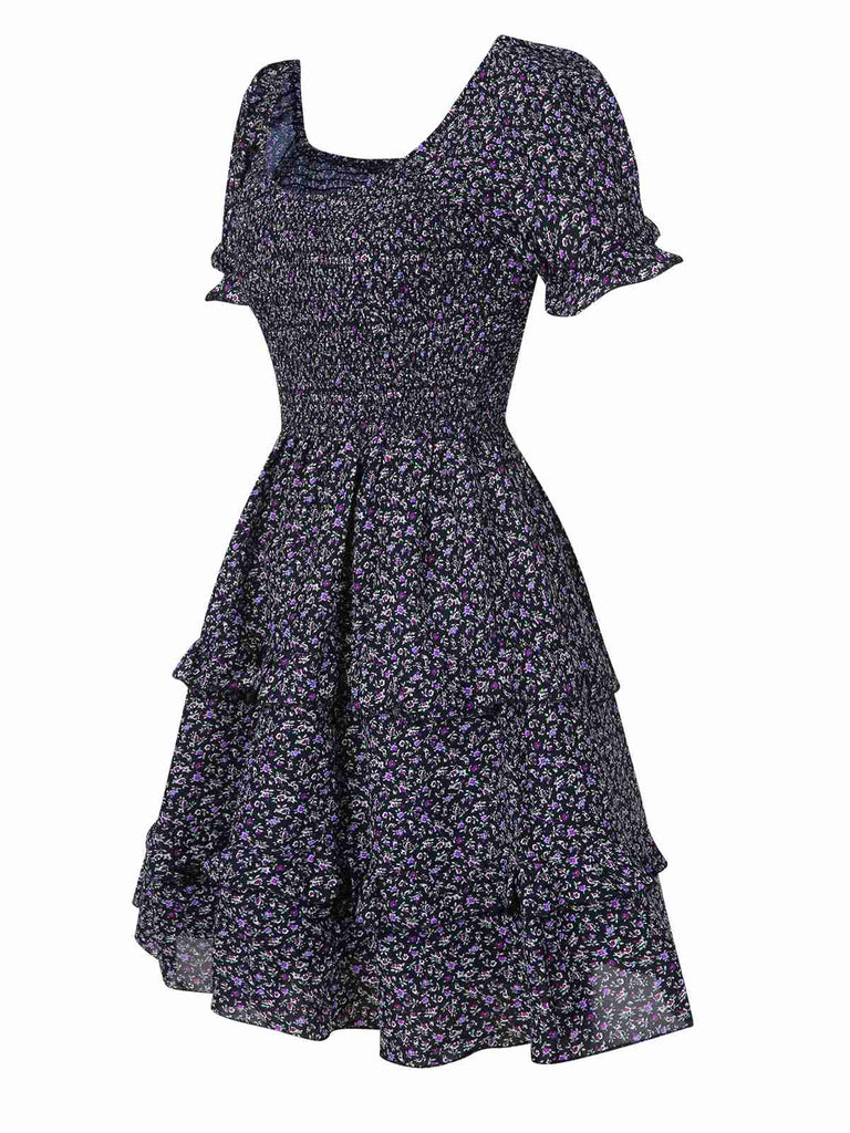 1940s Ditsy Floral Puff Wrinkle Dress