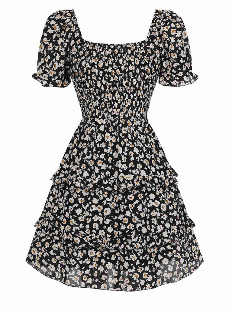 1940s Ditsy Floral Puff Wrinkle Dress