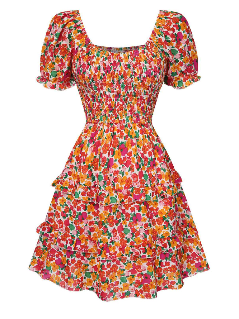 1940s Ditsy Floral Puff Wrinkle Dress