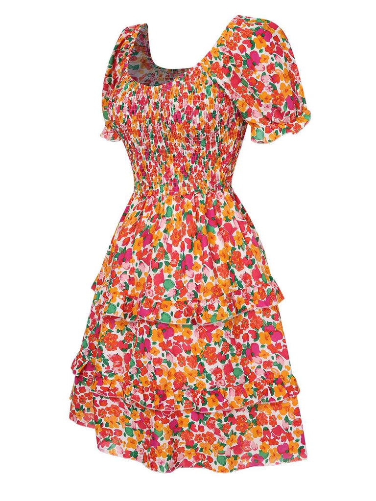 1940s Ditsy Floral Puff Wrinkle Dress