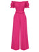 Rose Red 1950s Off-Shoulder Ruffles Solid Jumpsuit