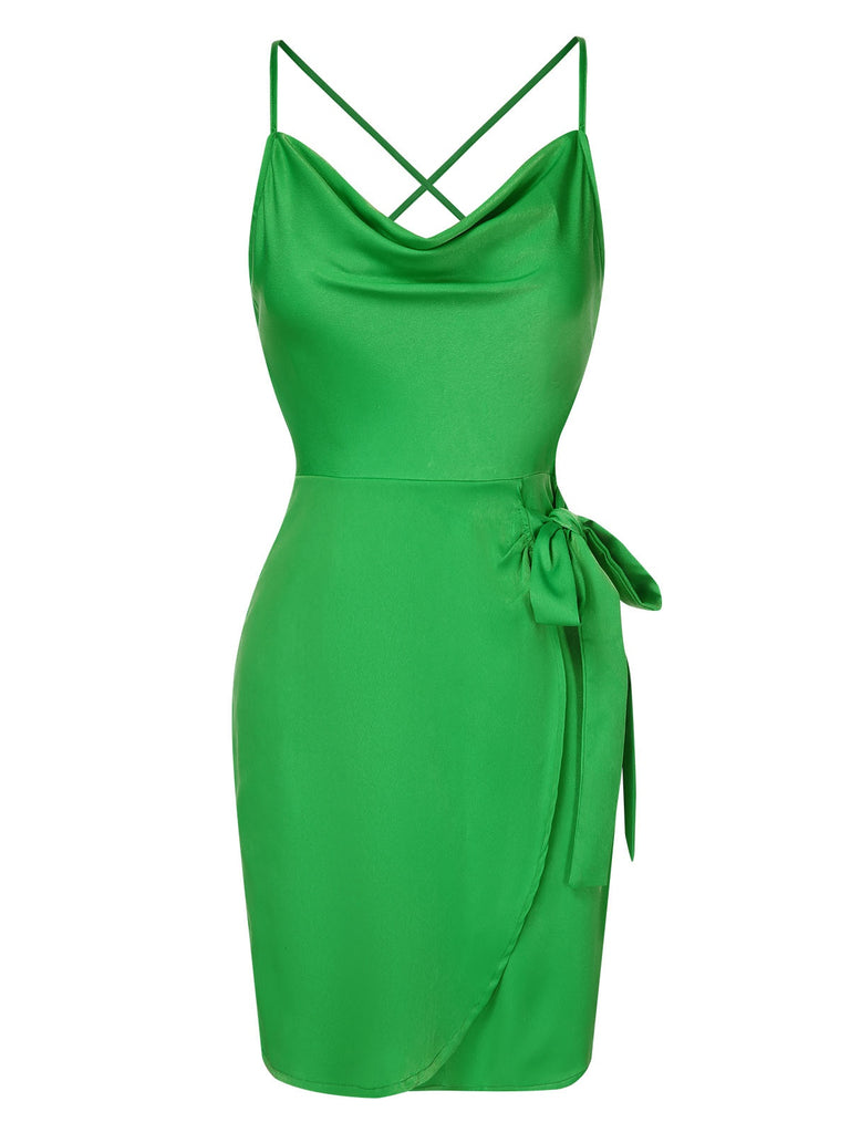 Bright Green 1970s Back Cross Straps Dress