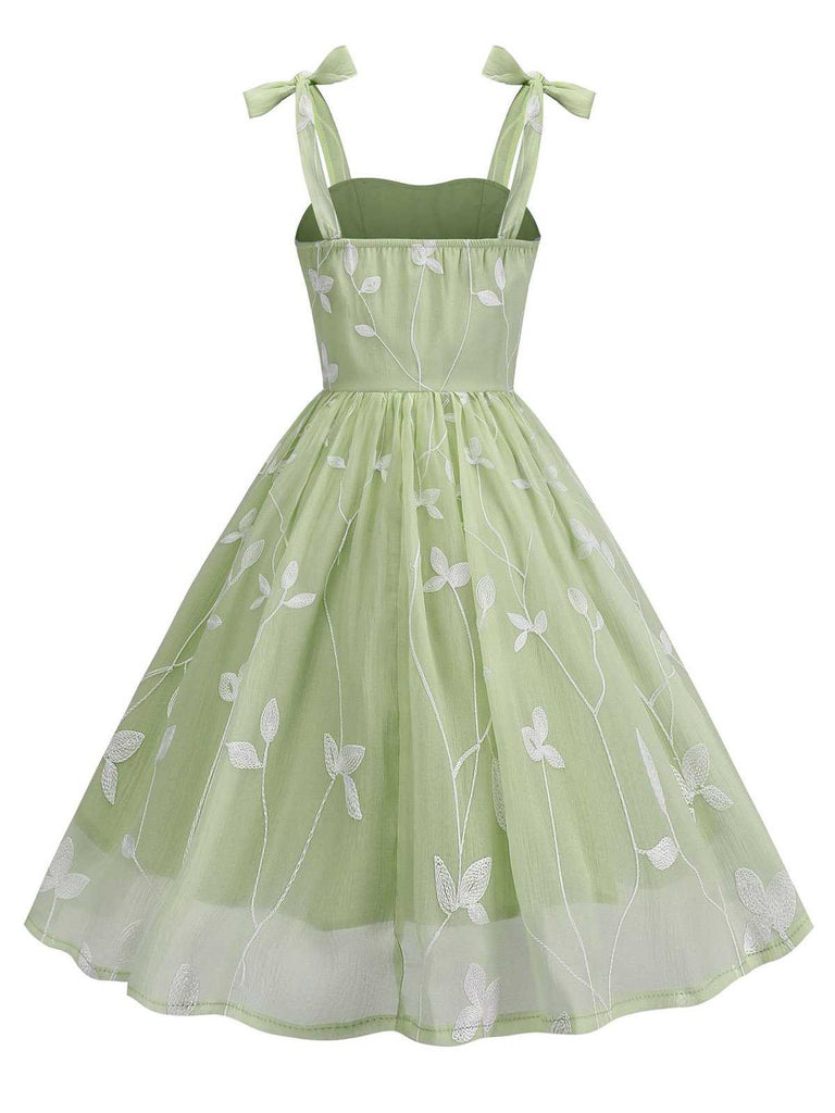 1950s Spaghetti Strap Bow Leaves Mesh Dress