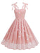 1950s Spaghetti Strap Bow Leaves Mesh Dress