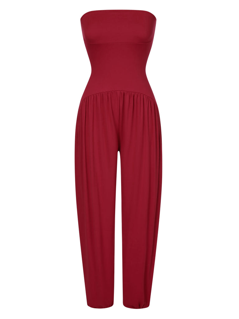 1970s Solid Bandeau Lantern Jumpsuit