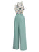 Ice Green 1950s Floral Halter Wide Leg Jumpsuit