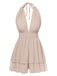 Beige 1950s Halter Deep V-Neck Backless Romper