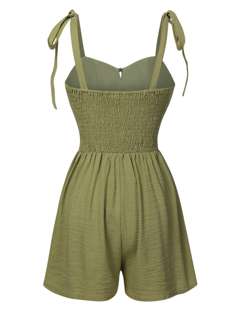 Light Green 1950s Solid Bind Pleated Romper