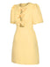 Yellow 1960s Bow Puff Sleeve Solid Dress