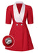 Red 1960s Solid Wide Lapel Suit Dress