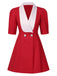 Red 1960s Solid Wide Lapel Suit Dress