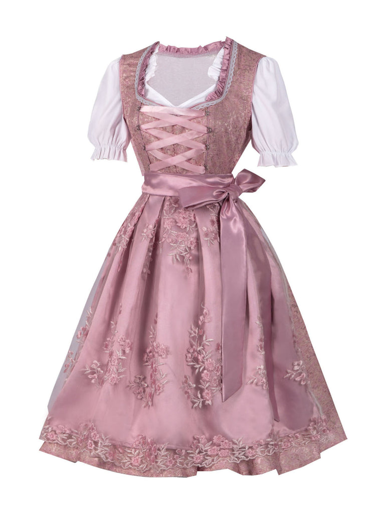 Pink 1950 Embroidered Puff Dress Set