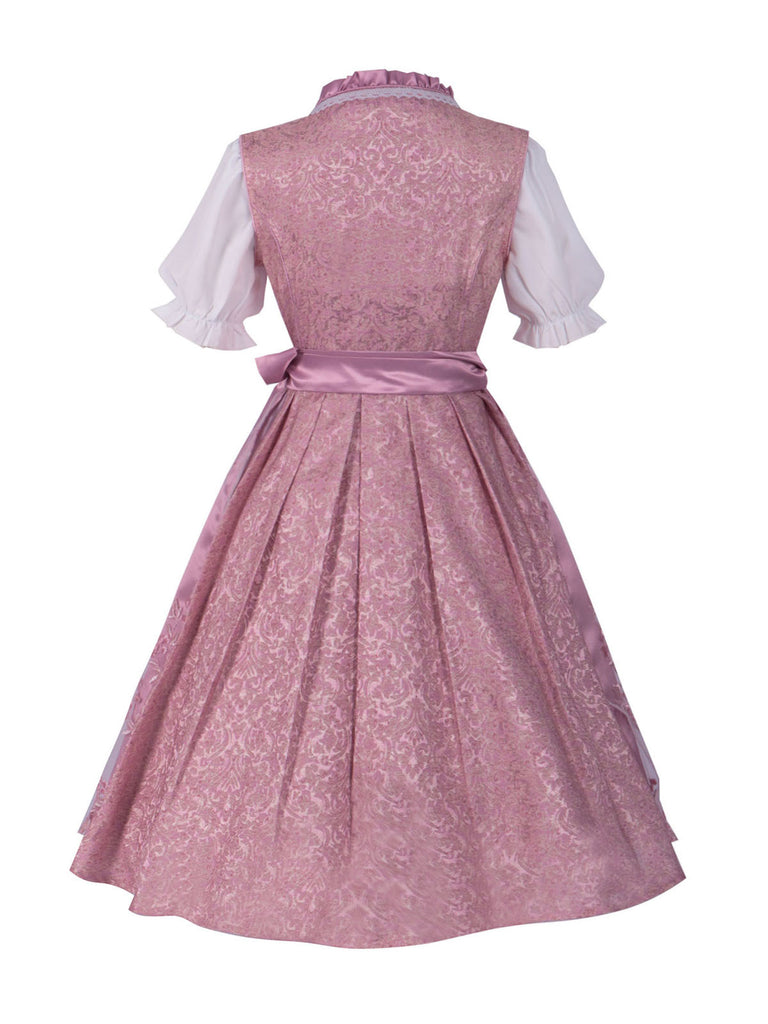 Pink 1950 Embroidered Puff Dress Set