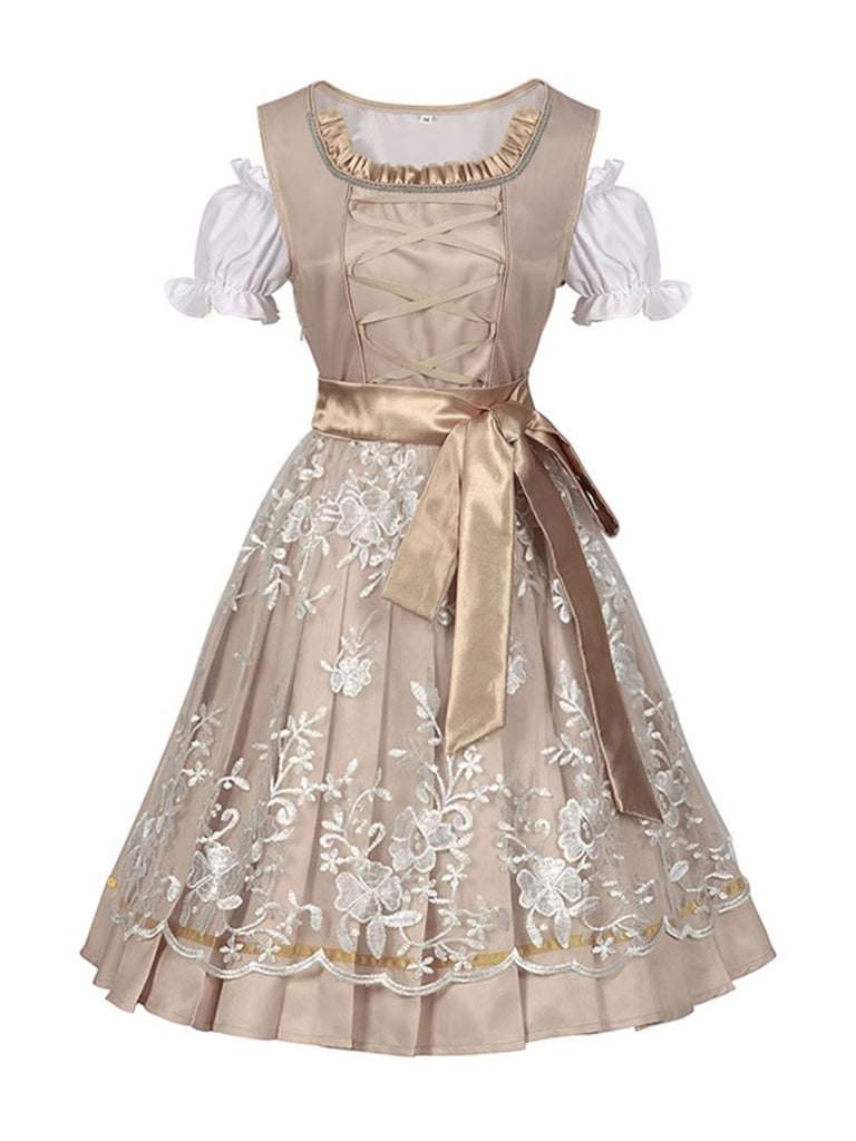 Champagne 1950s Puff Top & Floral Bow Dress