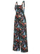 Multicolor 1930s Floral Square Neck Strap Jumpsuit