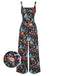 Multicolor 1930s Floral Square Neck Strap Jumpsuit