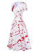 White 1940s Halloween Bloodstains V-Neck Dress