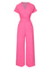 1960s V-Neck Belted Solid Jumpsuit