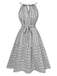 Grey 1940s Striped Pleated Belt Dress