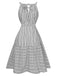 Grey 1940s Striped Pleated Belt Dress