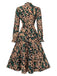 Multicolor 1940s Leopard V-Neck Layered Dress