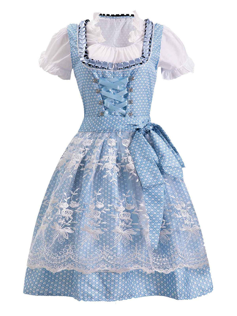 Blue 1950s Oktoberfest Lace Patchwork Dress Set