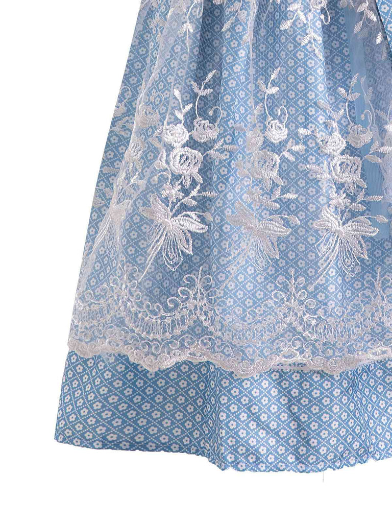 Blue 1950s Oktoberfest Lace Patchwork Dress Set