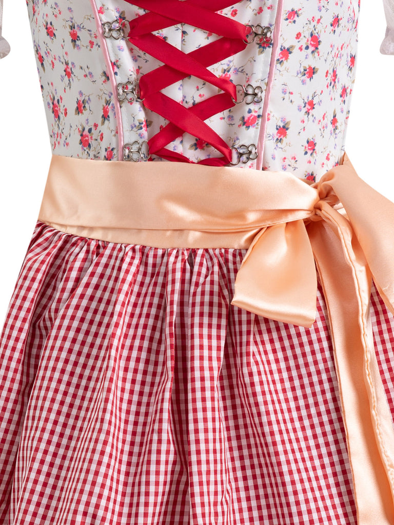 Pink 1950s Ditsy Floral Lace Dress & Gingham Apron