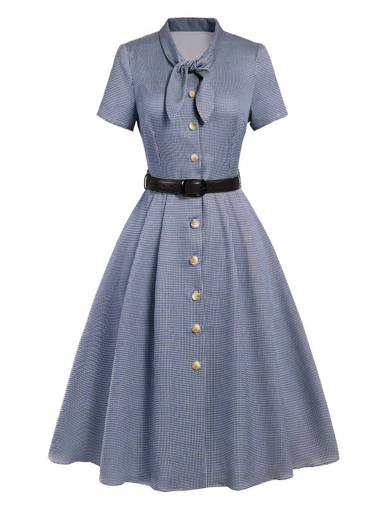 [Pre-Sale] Blue 1940s Small Windowpane Plaid Dress