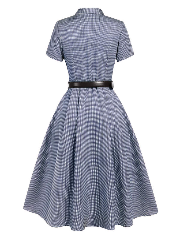 [Pre-Sale] Blue 1940s Small Windowpane Plaid Dress