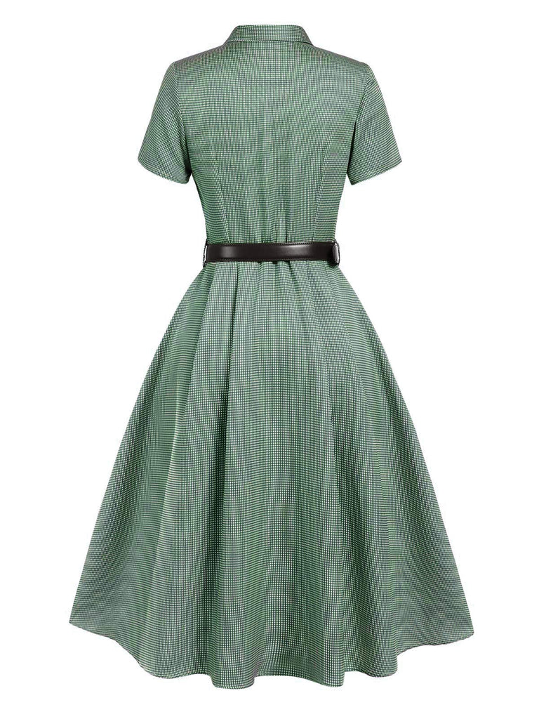 [Pre-Sale] Green 1940s Small Windowpane Plaid Dress