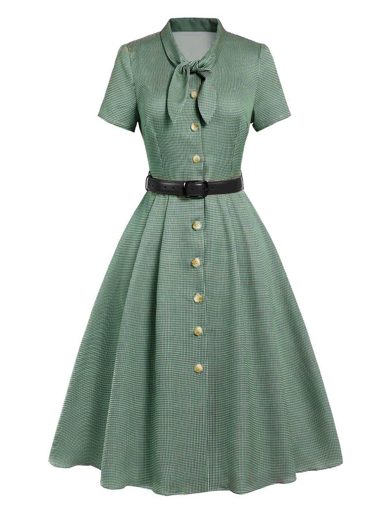 [Pre-Sale] Green 1940s Small Windowpane Plaid Dress