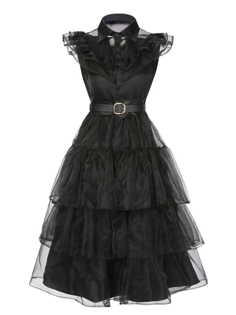 [Pre-Sale] Black 1950s Halloween Lace Belt Dress