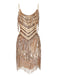 Beige 1920s Spaghetti Strap Fringe Sequins Party Dress