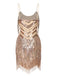 Beige 1920s Spaghetti Strap Fringe Sequins Party Dress