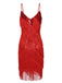 Red 1920s Spaghetti Strap Sequin Fringe Dress